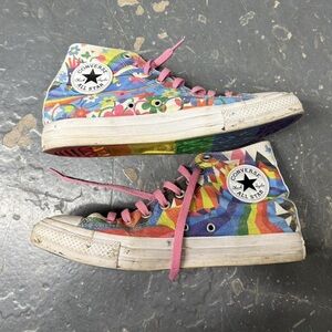 Converse All Star High Top Sneakers - Rainbow Floral with Pink Laces